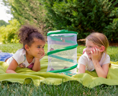 kids enjoying live butterfly release from rearing kit